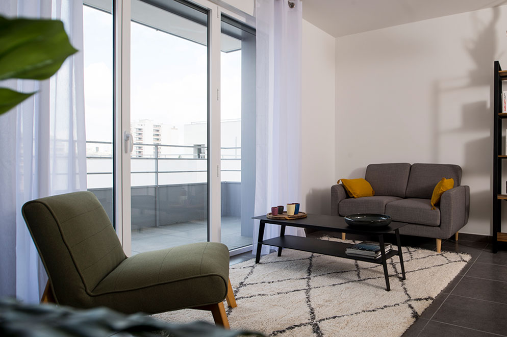 aménagement séjour appartement T3 - résidence Villenciel à Villeurbanne  