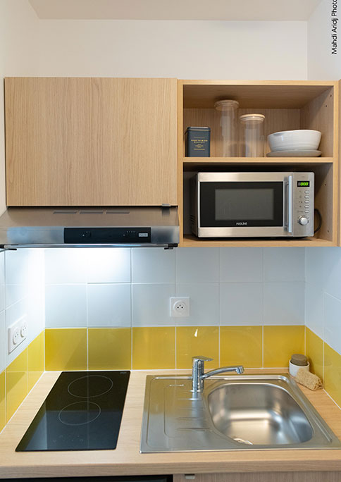 aménagement résidence Studéa Paris Riquet ; espace cuisine
