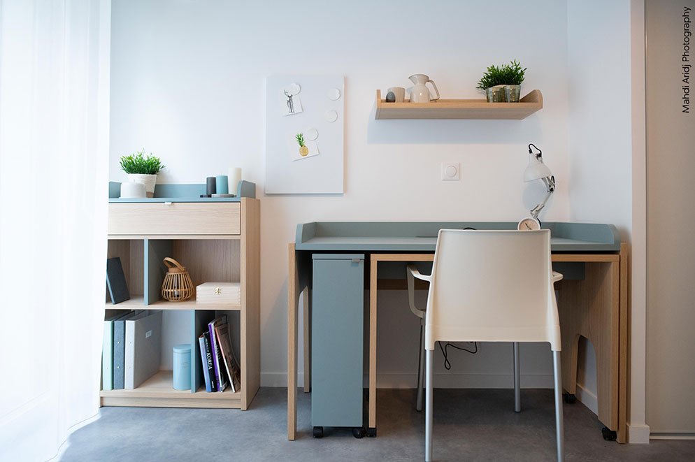 agencement espace bureau ; residence Studéa Paris Riquet