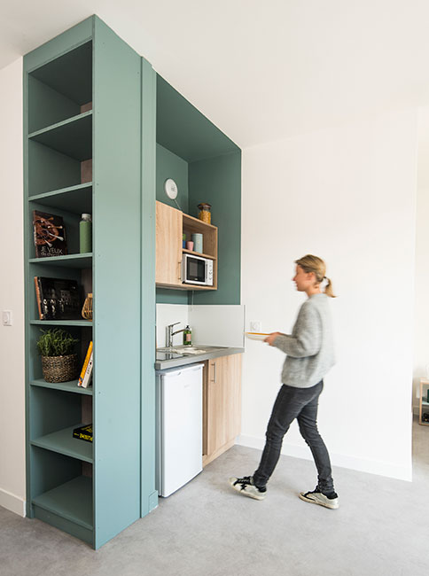 agencement studio étudiant coin cuisine campus Martelet - Limas  