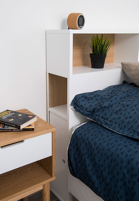 aménagement chambre,tête de lit et table de chevet, résidence Villenciel  