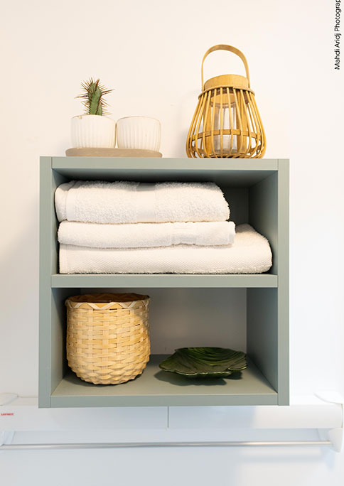 rangement espace salle de bain; studéa Paris Riquet