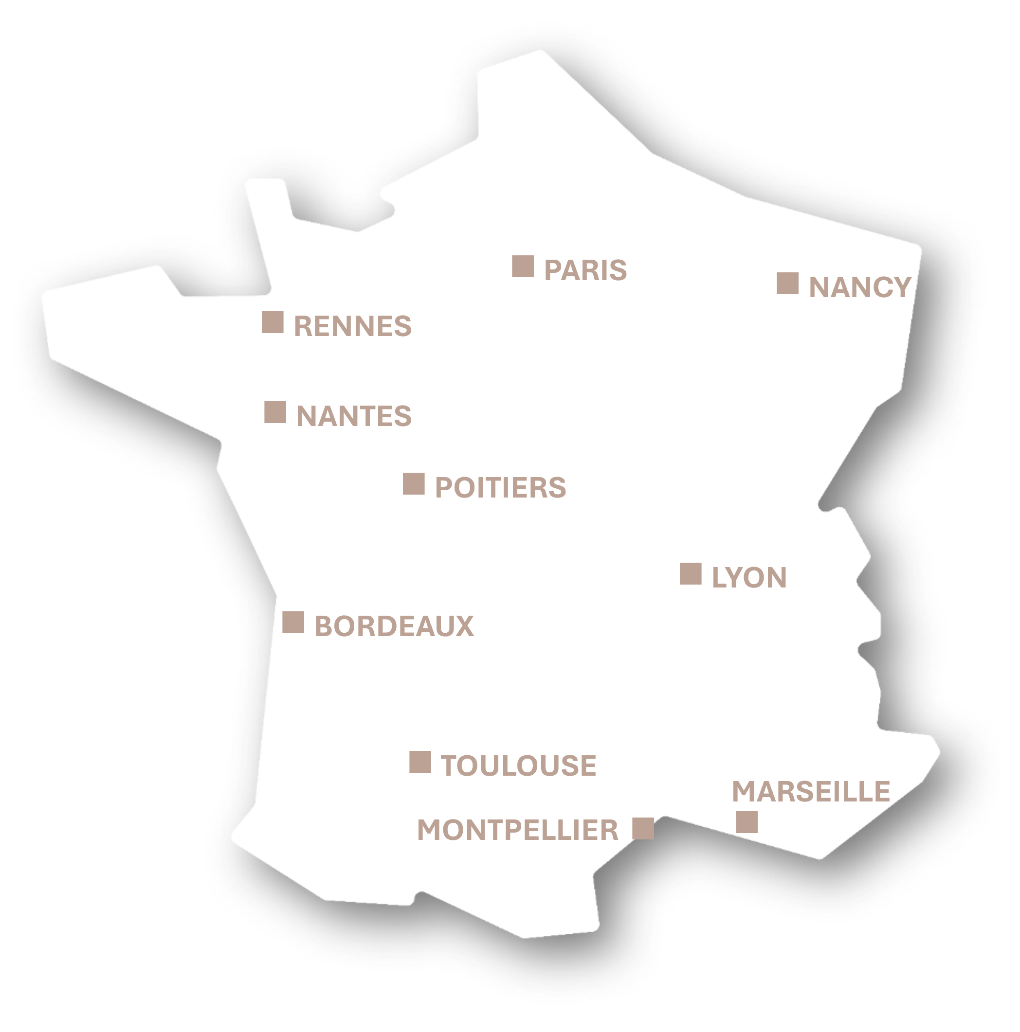 Carte de France - réseau d'agenceurs d'espaces permanents