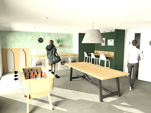 aménagement espace laverie - résidence Studéa RIquet  