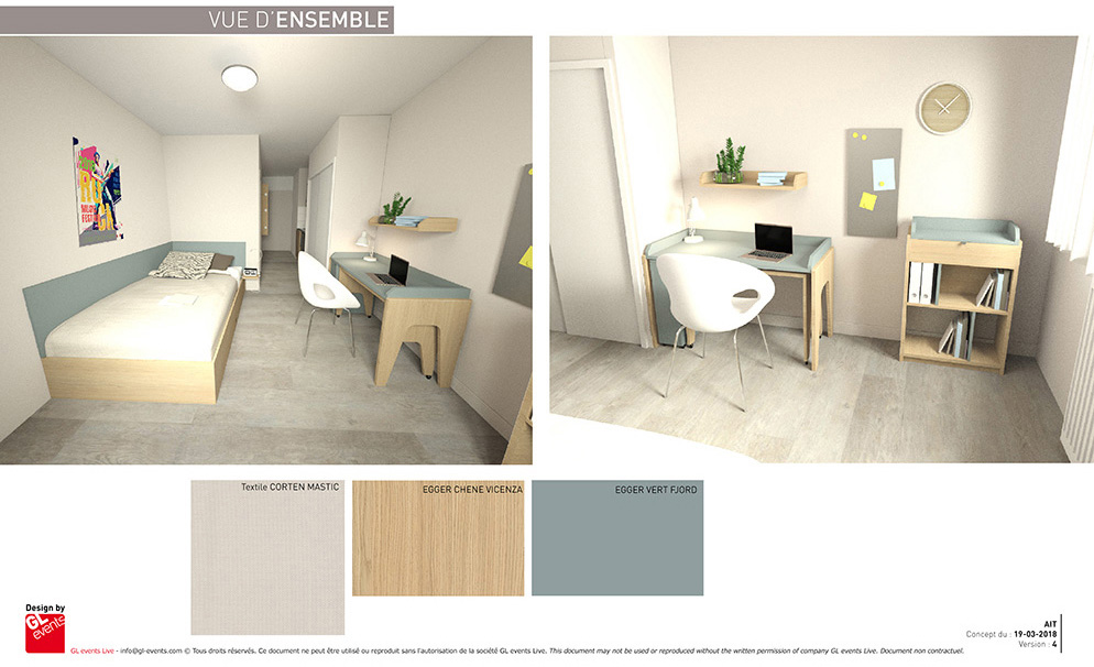 vue d'ensemble concept aménagement chambres - Studéa Riquet 