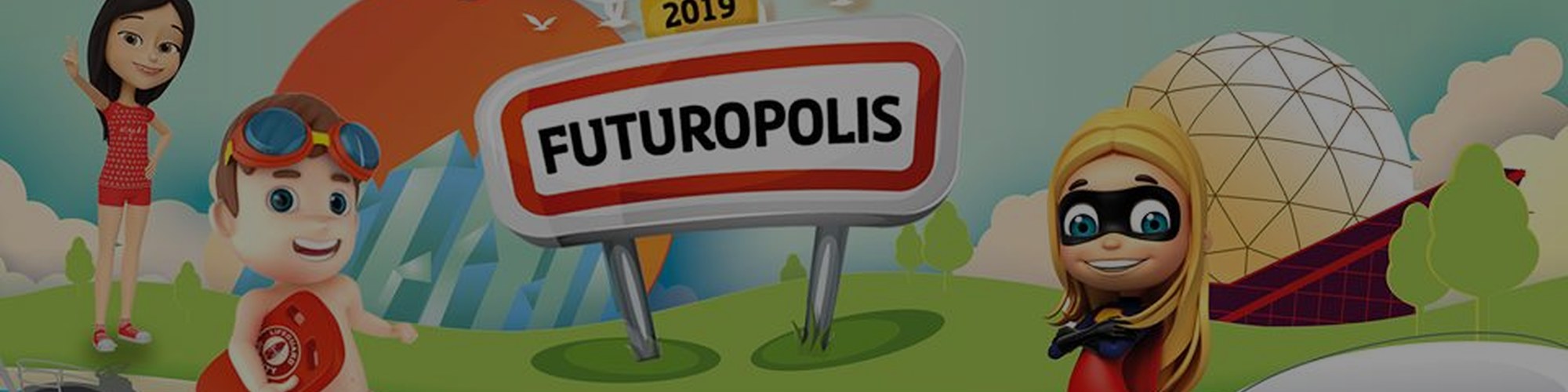 Futuropolis la Ville des enfants : personnages et panneau de la ville